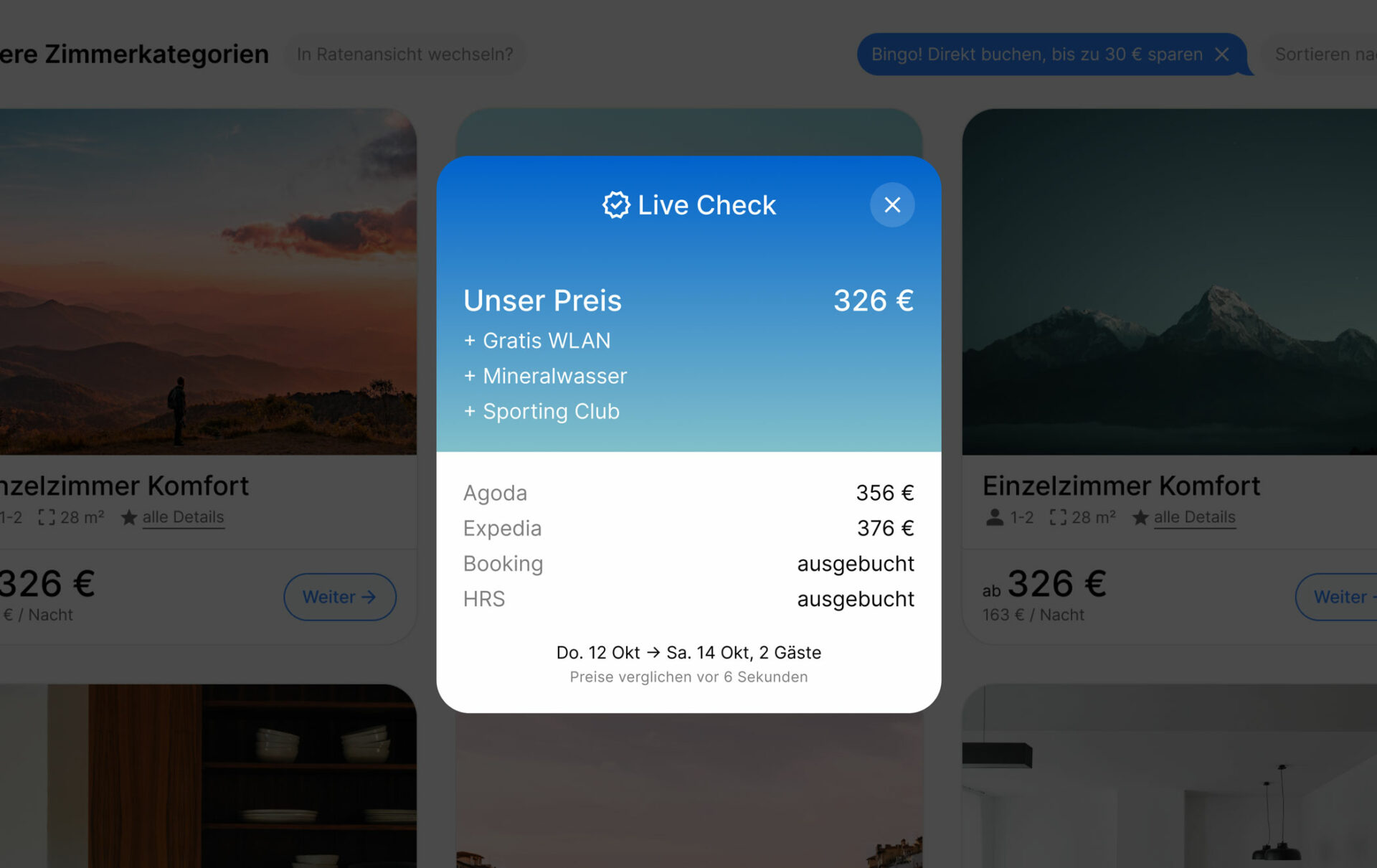 Preisvergleich in Internet Booking Engine